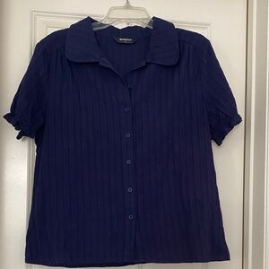 Allegra K Navy Short-Sleeve Button-Front Blouse